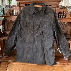 Graphite Y2K Dark Brown Suede Genuine Leather Shirt Tunic Jacket Unisex Size M